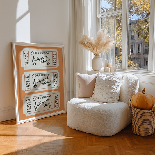 'Stars Hollow Autumn Festival' Ticket Art Print – Vintage Ticket Wall Decor in Pumpkin Orange & Cream
