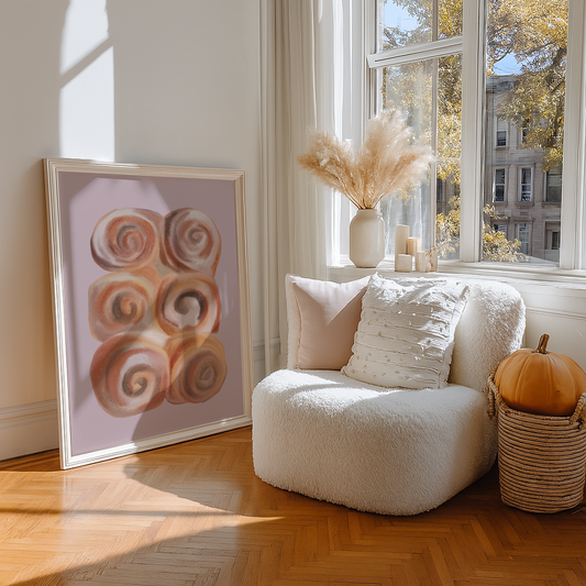 'Cinnamon Rolls' Art Print – Illustrated Kitchen & Bakery Wall Decor in Blush Pink & Warm Caramel