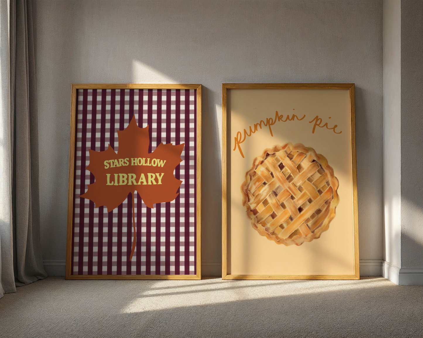 'Stars Hollow Library' Art Print – Illustrated Autumn Book Lover Wall Decor in Burgundy, Rust & Chartreuse