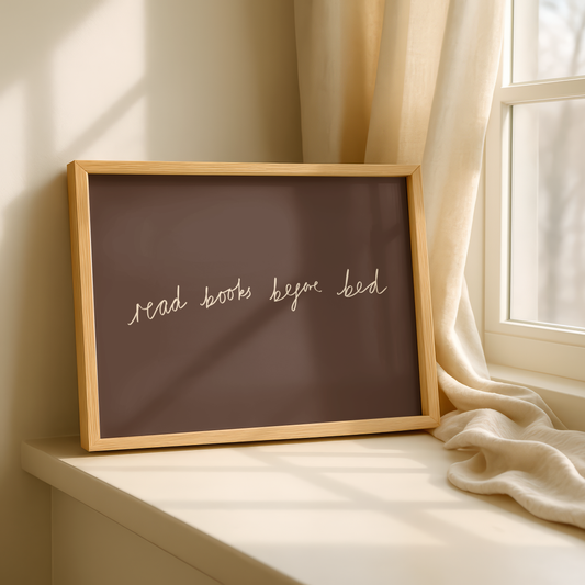 'Read Books Before Bed' Typography Art Print – Minimalist Book Lover Wall Decor in Mocha & Cream