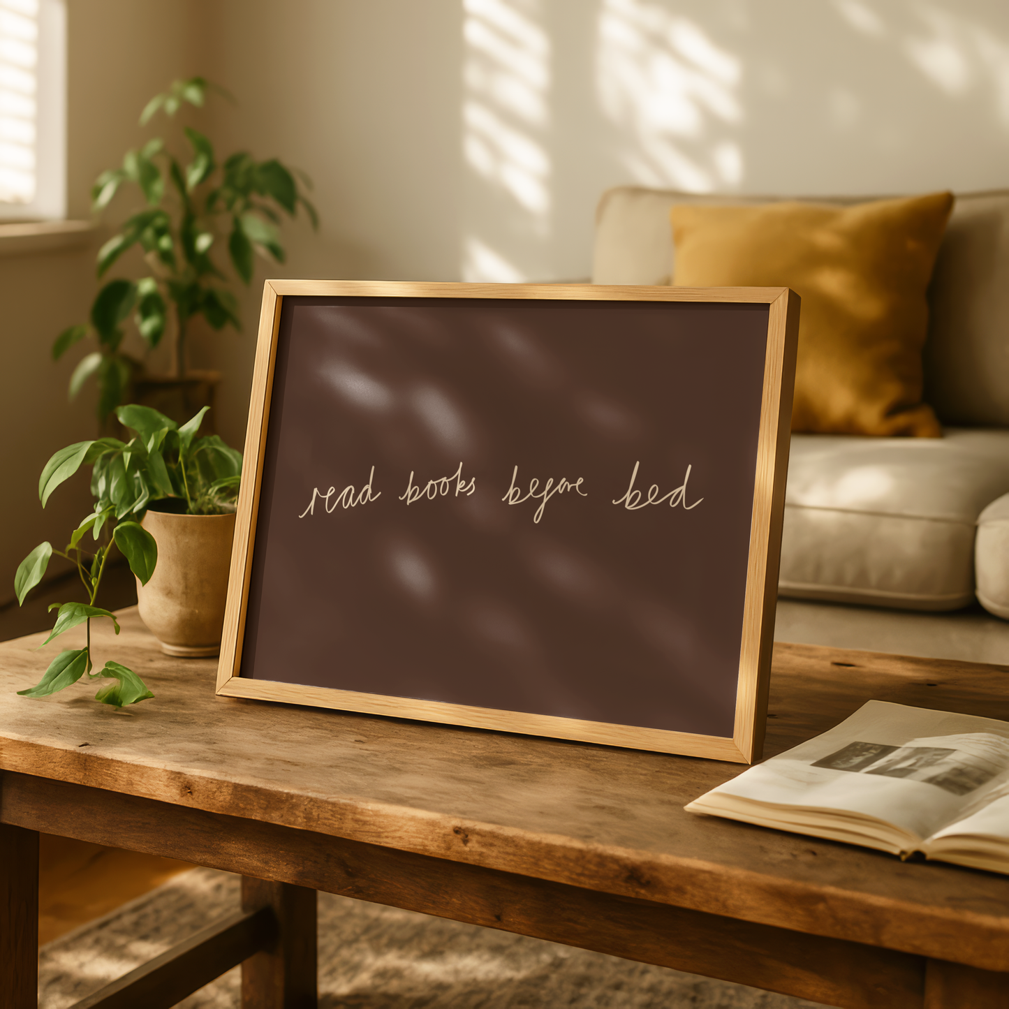 'Read Books Before Bed' Typography Art Print – Minimalist Book Lover Wall Decor in Mocha & Cream