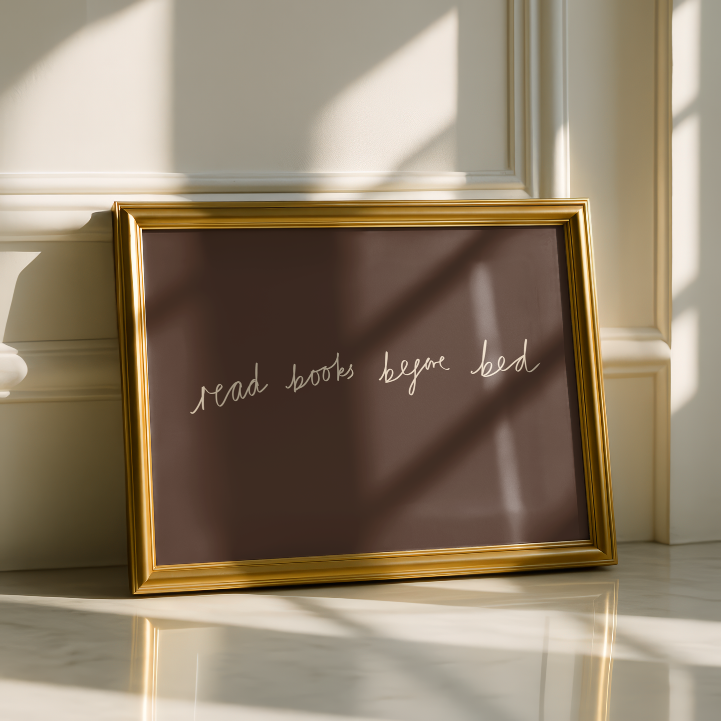 'Read Books Before Bed' Typography Art Print – Minimalist Book Lover Wall Decor in Mocha & Cream