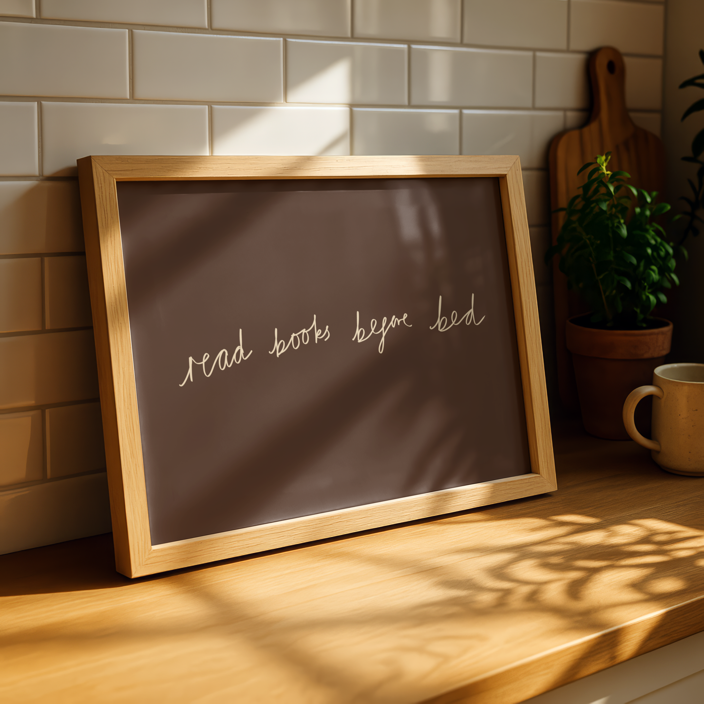 'Read Books Before Bed' Typography Art Print – Minimalist Book Lover Wall Decor in Mocha & Cream