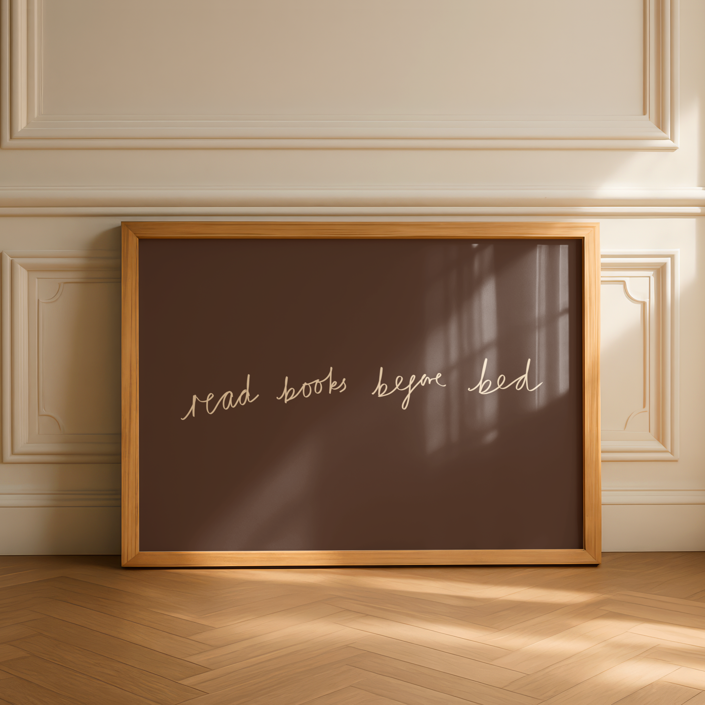 'Read Books Before Bed' Typography Art Print – Minimalist Book Lover Wall Decor in Mocha & Cream