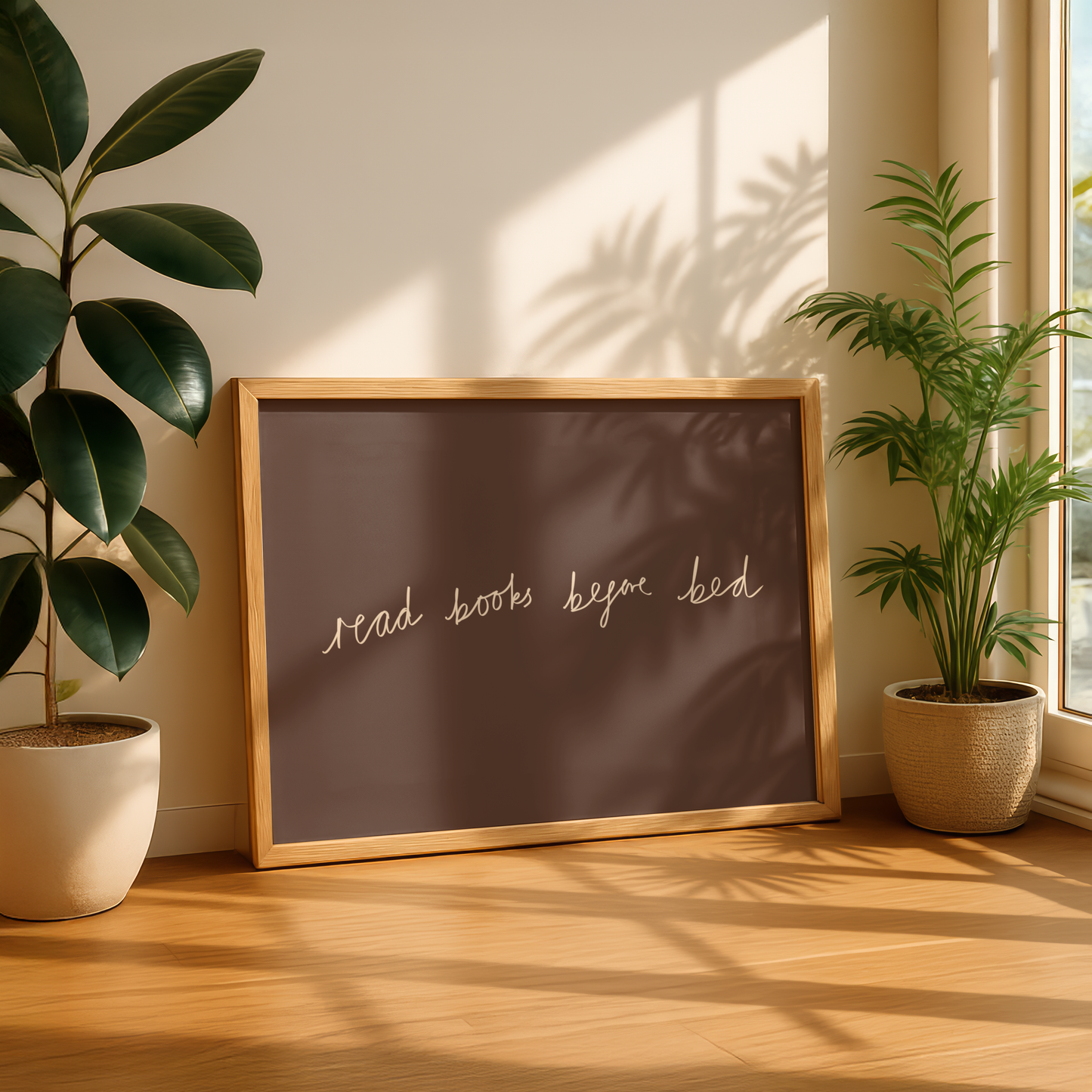 'Read Books Before Bed' Typography Art Print – Minimalist Book Lover Wall Decor in Mocha & Cream