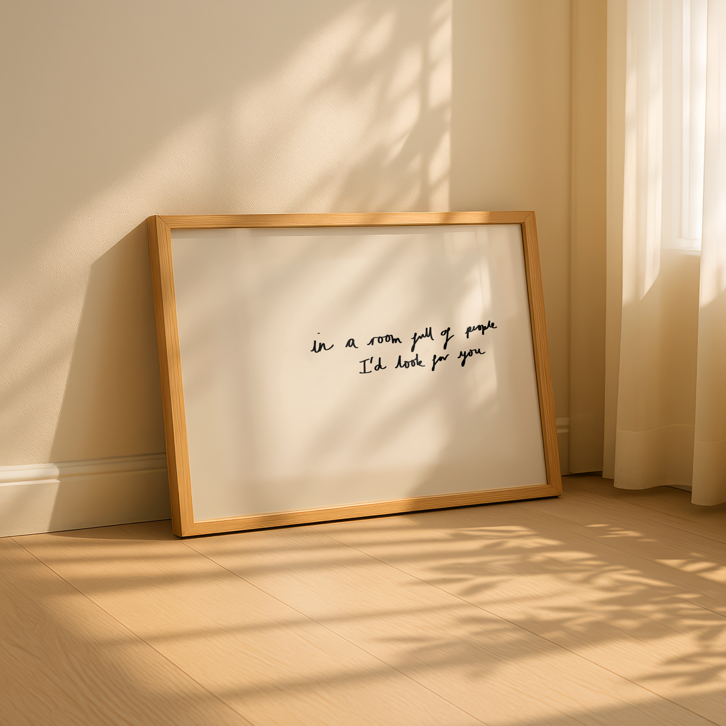 'In A Room Full Of People I'd Look For You' Typography Art Print – Romantic Minimalist Wall Decor in Cream & Black
