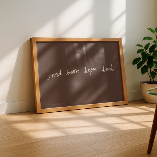 'Read Books Before Bed' Typography Art Print – Minimalist Book Lover Wall Decor in Mocha & Cream