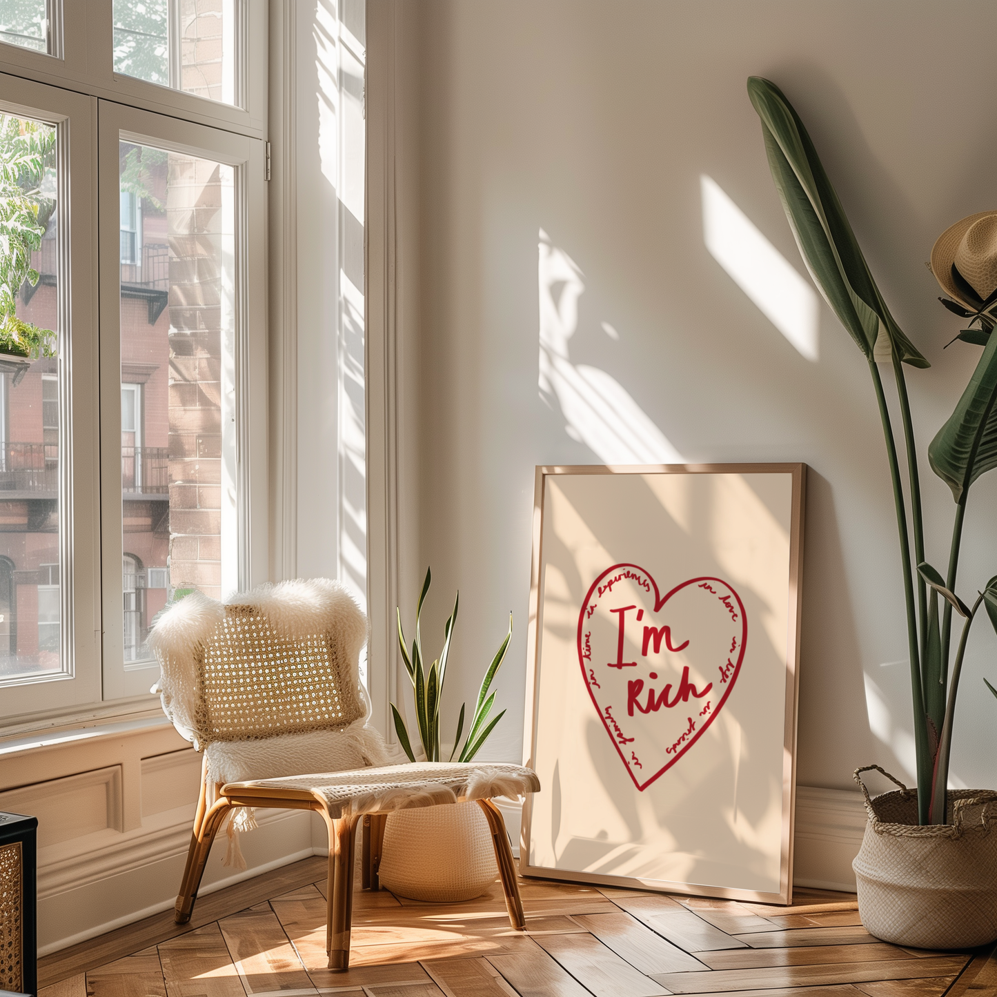 'I'm Rich' Heart Typography Art Print – Meaningful Minimalist Wall Decor in Red & Cream