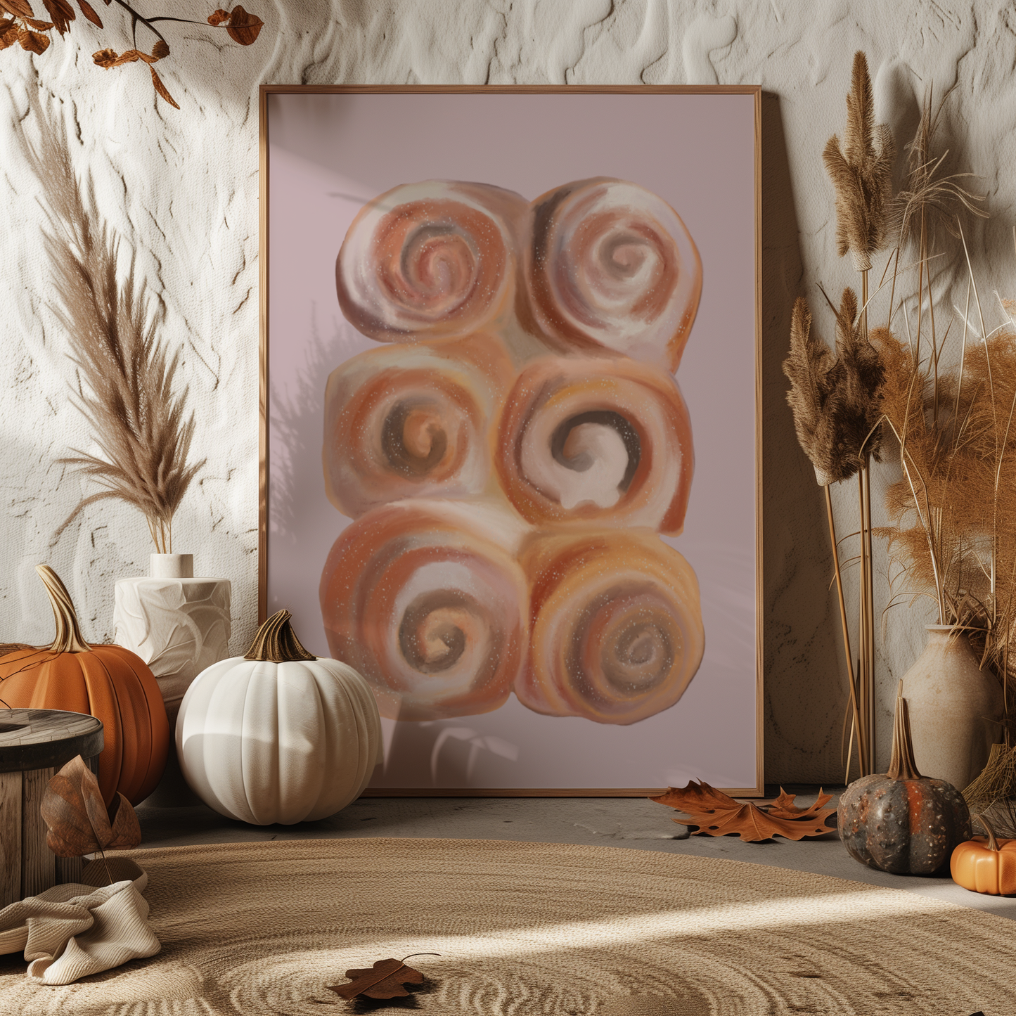 'Cinnamon Rolls' Art Print – Illustrated Kitchen & Bakery Wall Decor in Blush Pink & Warm Caramel