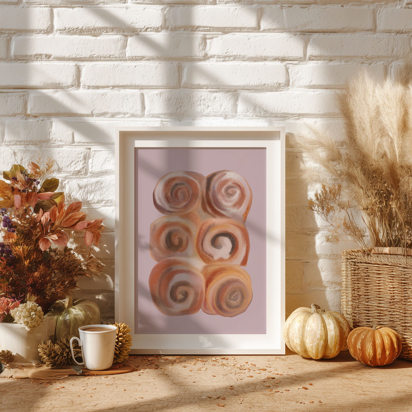'Cinnamon Rolls' Art Print – Illustrated Kitchen & Bakery Wall Decor in Blush Pink & Warm Caramel
