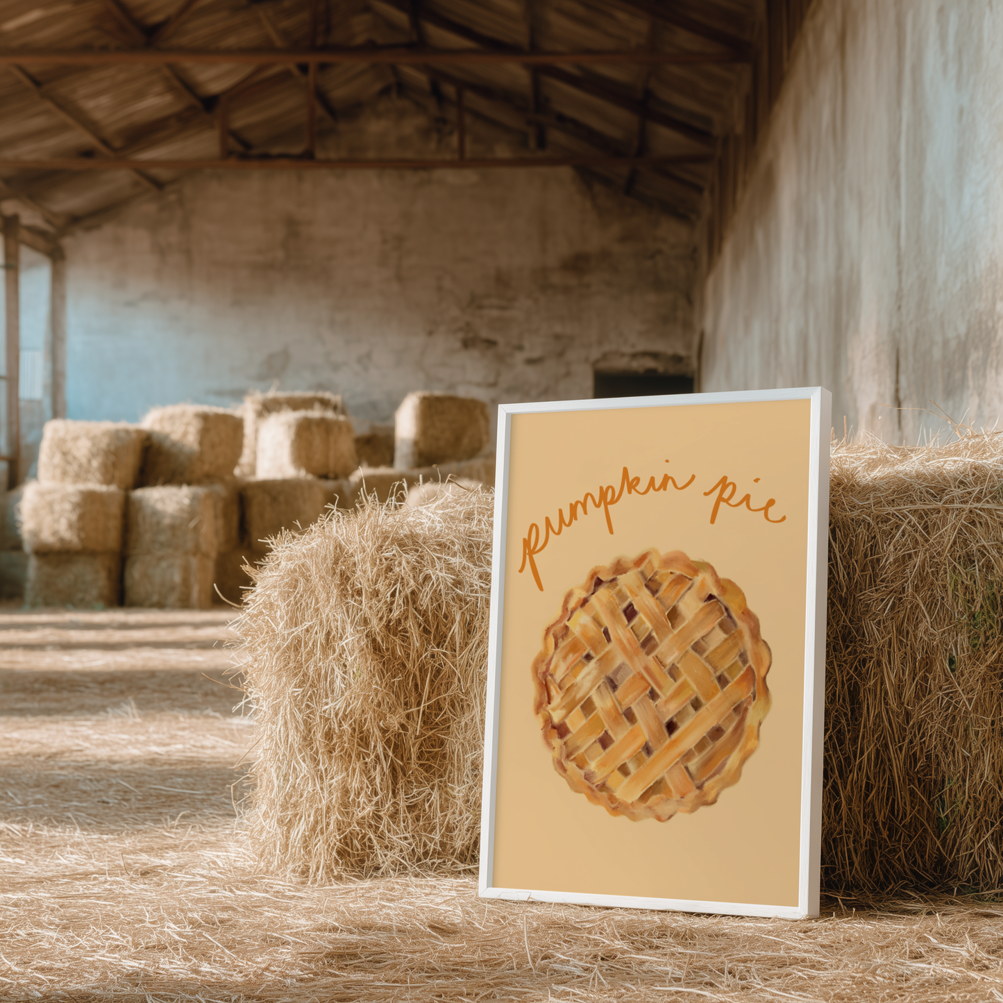 'Pumpkin Pie' Art Print Illustrated Kitchen Wall Decor in Warm Amber & Cream