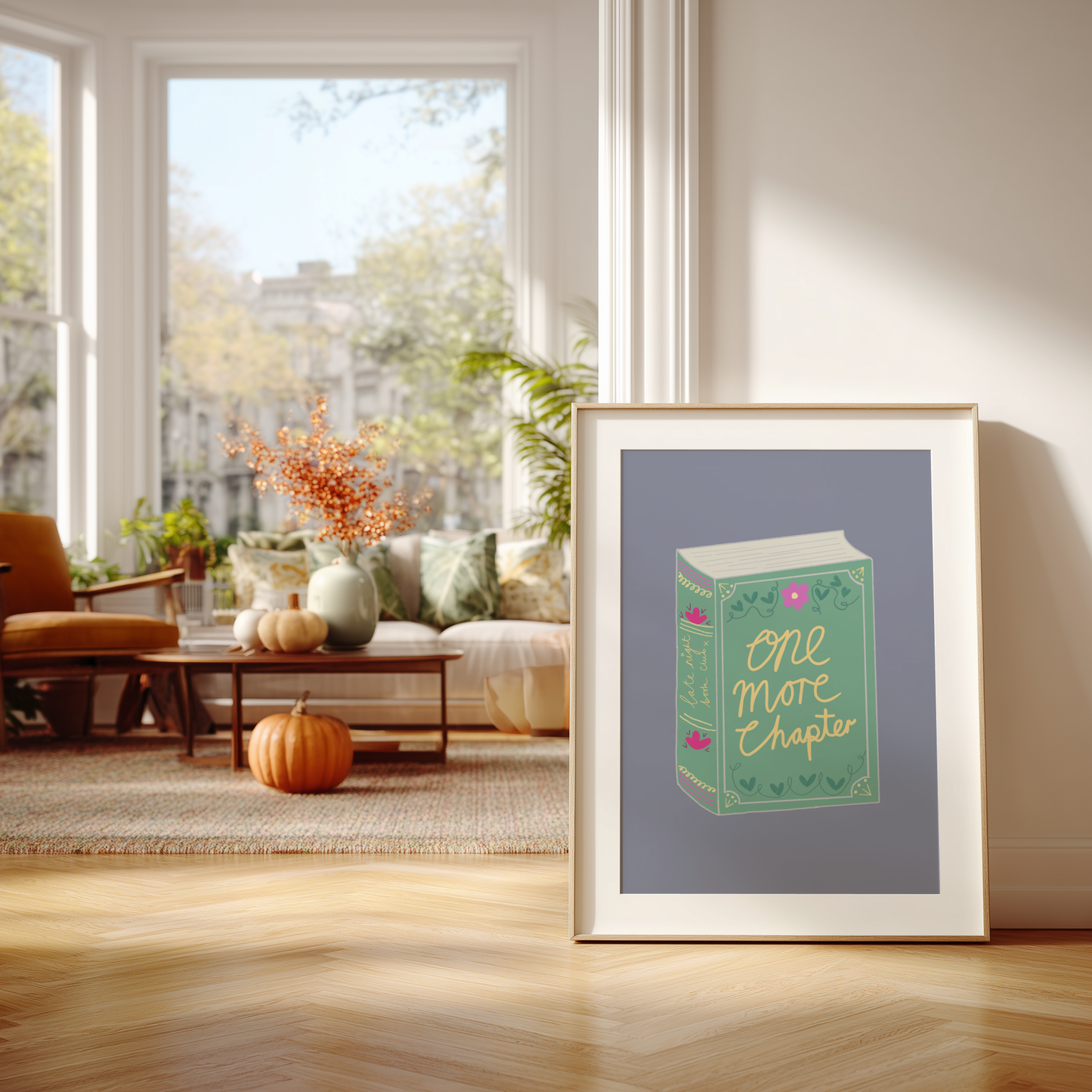 'One More Chapter' Art Print – Illustrated Book Lover Wall Decor in Sage Green & Lavender
