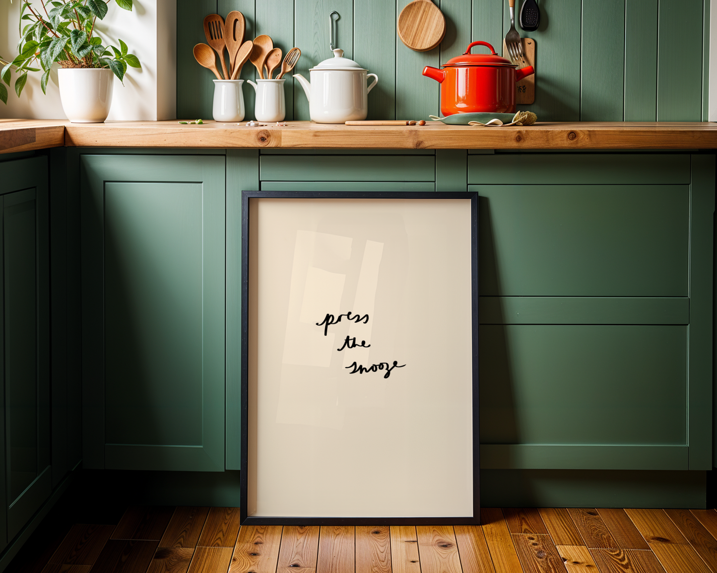 'Press the Snooze' Typography Art Print – Minimalist Bedroom Wall Decor in Cream & Black