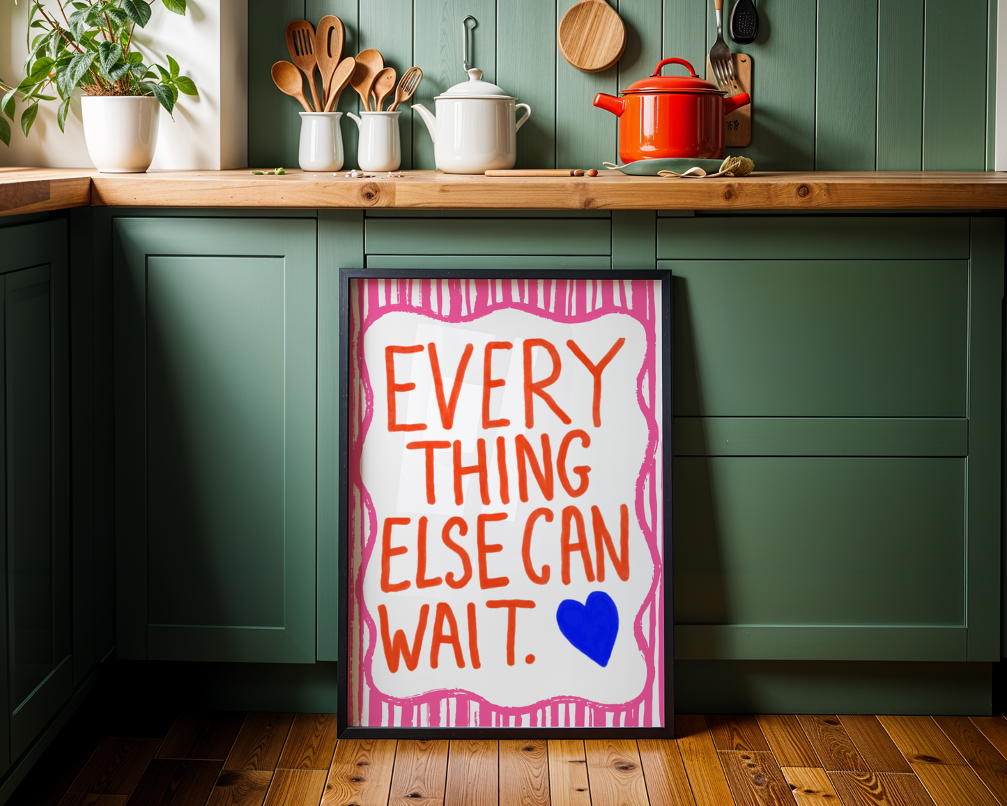 'Everything Else Can Wait' Typography Art Print – Bold Maximalist Wall Decor in Hot Pink, Orange & Cobalt