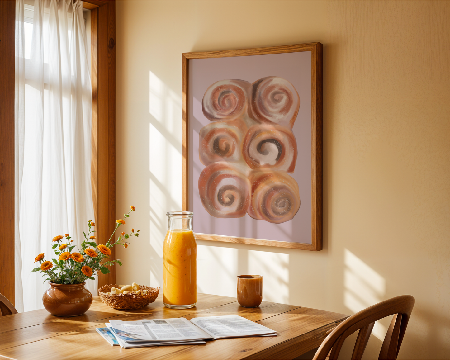 'Cinnamon Rolls' Art Print – Illustrated Kitchen & Bakery Wall Decor in Blush Pink & Warm Caramel