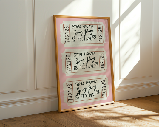 'Spring Fling Festival' Ticket Print | Retro Carnival Ticket Wall Art | Pink Vintage Poster | Whimsical Home Decor