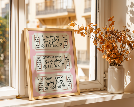 'Spring Fling Festival' Ticket Print | Retro Carnival Ticket Wall Art | Pink Vintage Poster | Whimsical Home Decor