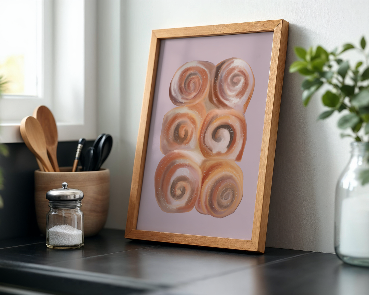 'Cinnamon Rolls' Art Print – Illustrated Kitchen & Bakery Wall Decor in Blush Pink & Warm Caramel