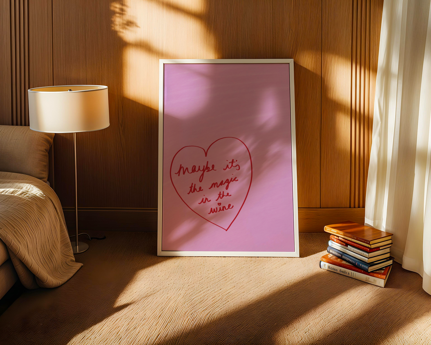 'Magic in the Wine' Heart Art Print – Playful Pink & Red Typography Poster for Kitchen or Dining