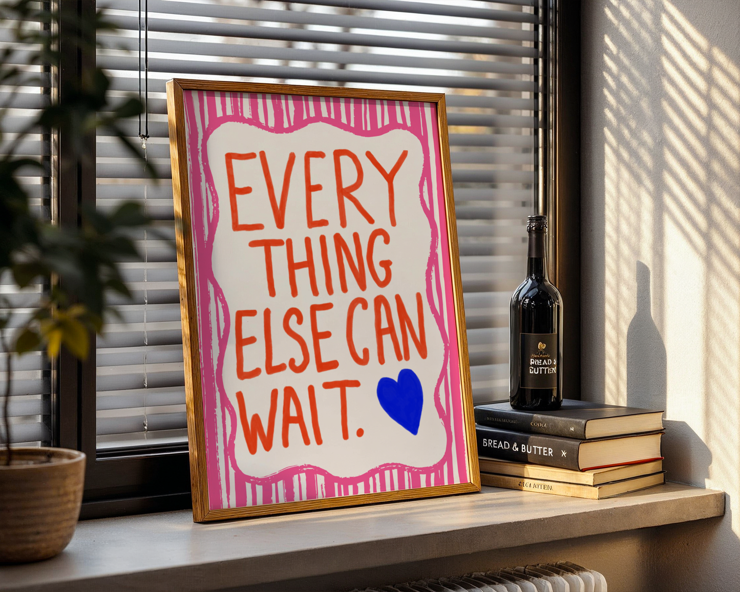 'Everything Else Can Wait' Typography Art Print – Bold Maximalist Wall Decor in Hot Pink, Orange & Cobalt