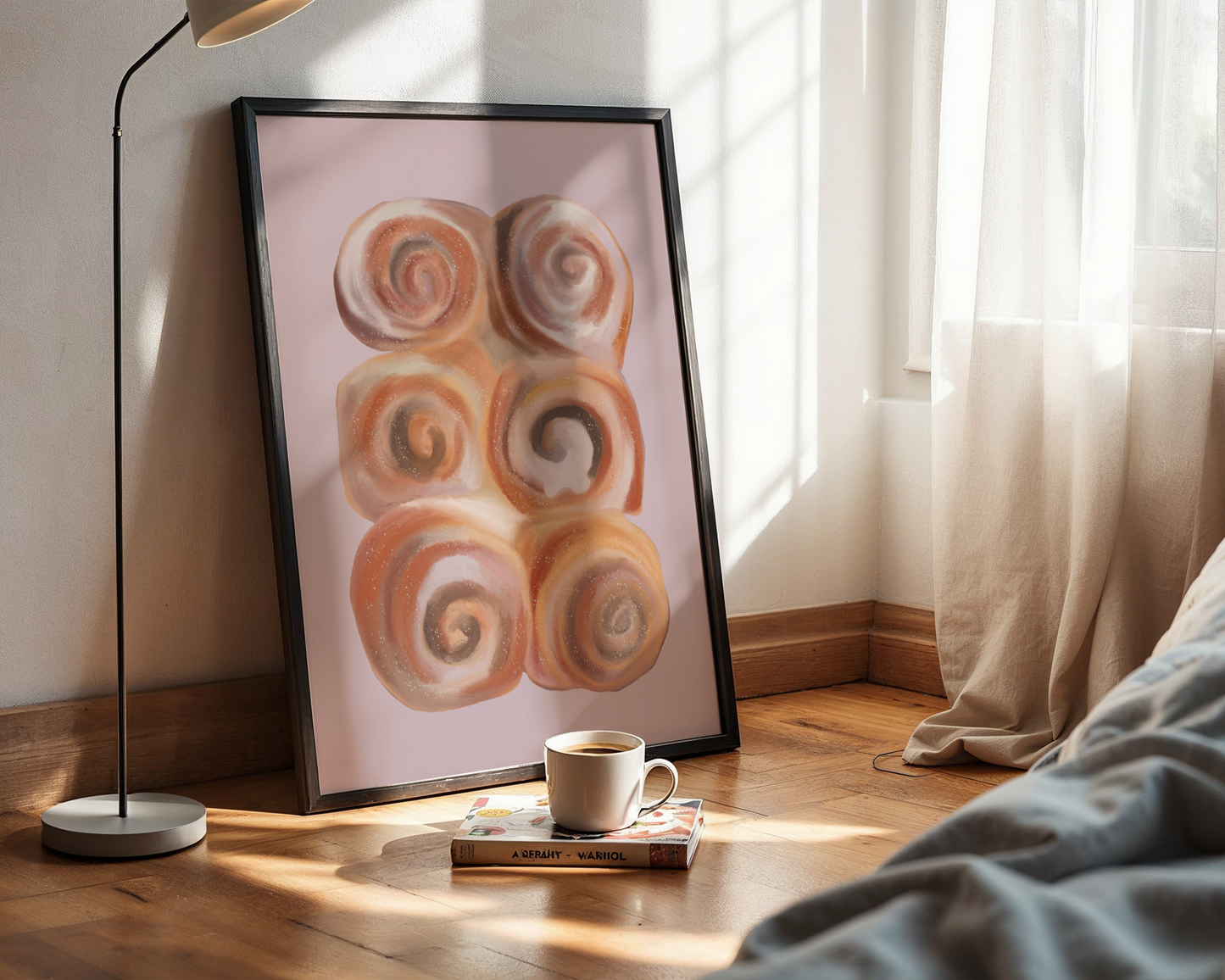 'Cinnamon Rolls' Art Print – Illustrated Kitchen & Bakery Wall Decor in Blush Pink & Warm Caramel