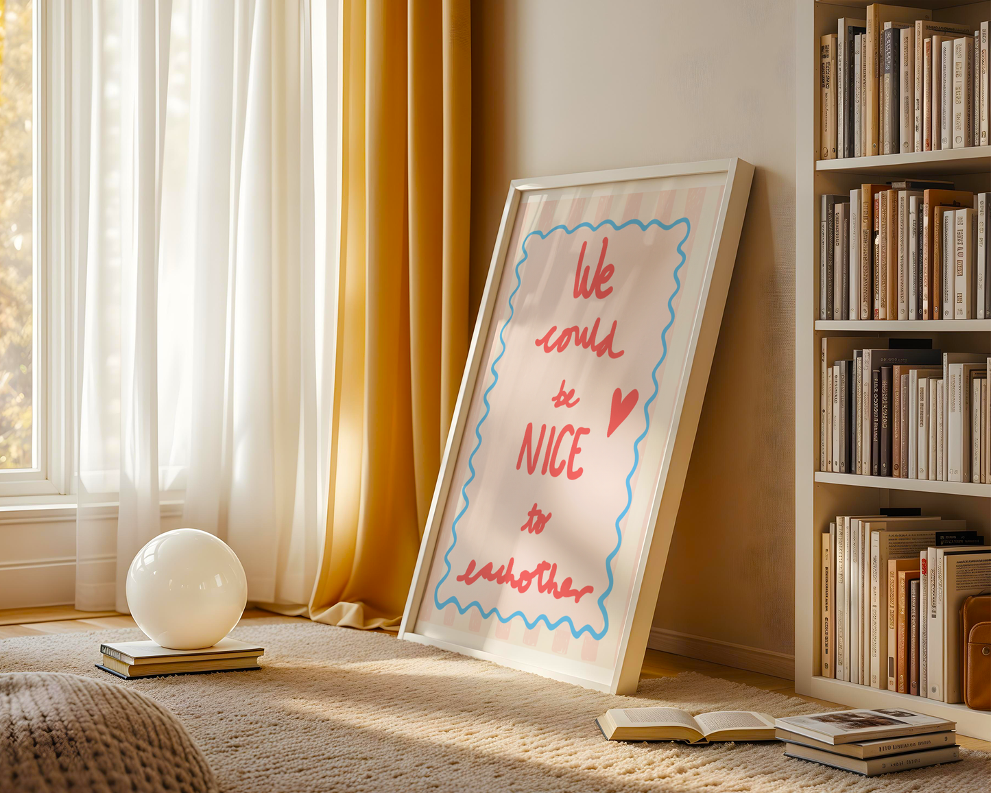 'We Could Be Nice To Each Other' Typography Art Print – Uplifting Pastel Wall Decor in Pink, Coral & Blue