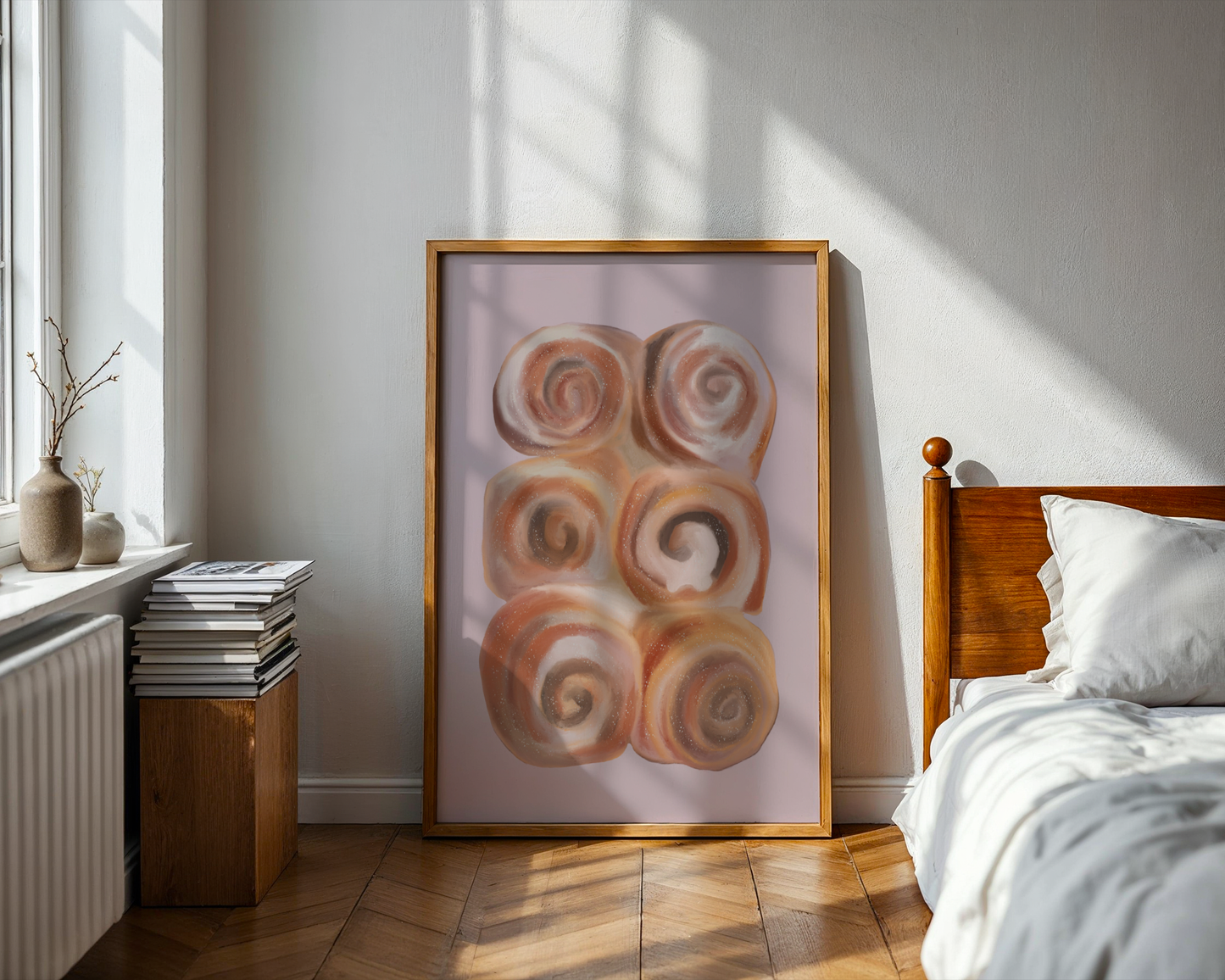 'Cinnamon Rolls' Art Print – Illustrated Kitchen & Bakery Wall Decor in Blush Pink & Warm Caramel