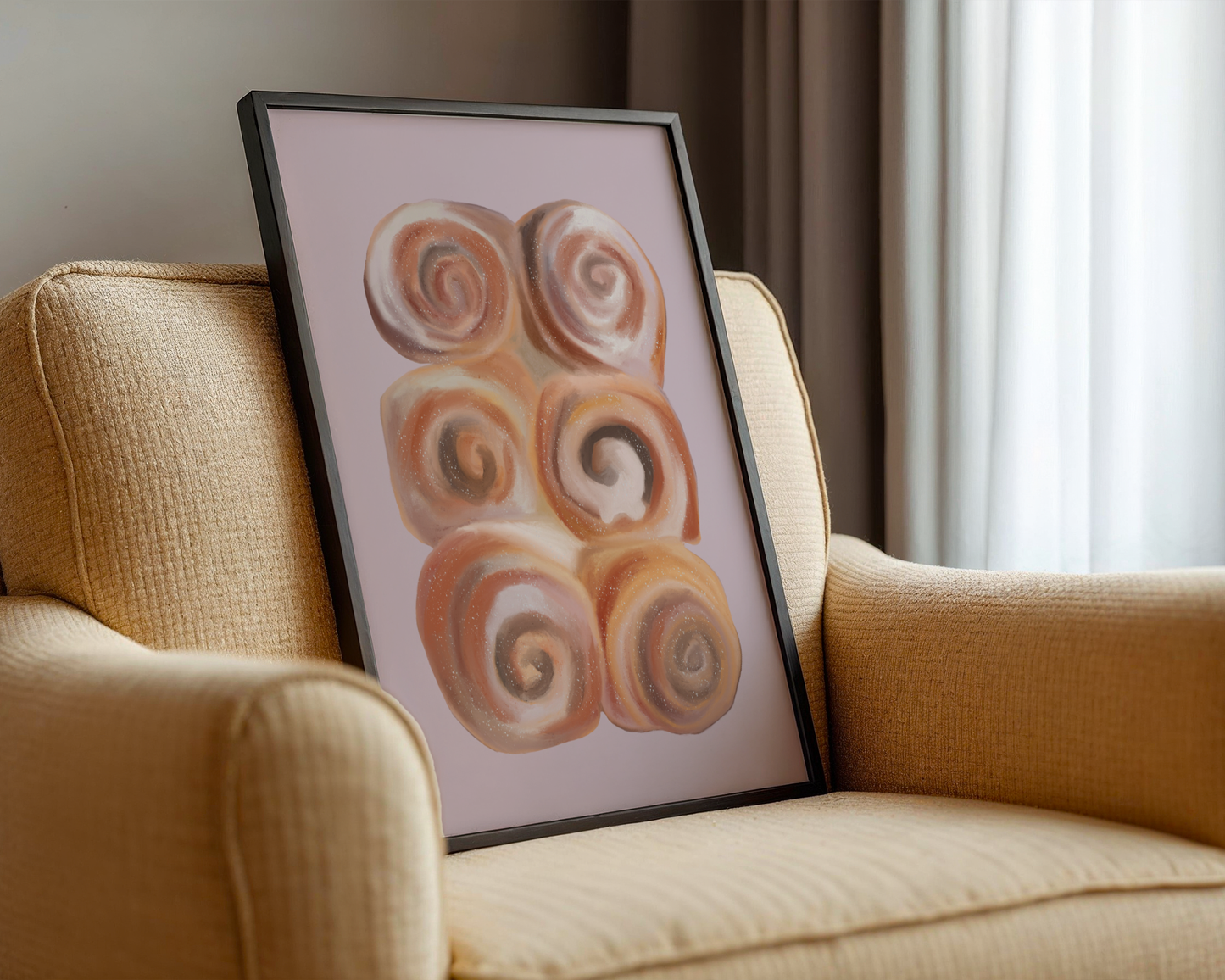 'Cinnamon Rolls' Art Print – Illustrated Kitchen & Bakery Wall Decor in Blush Pink & Warm Caramel