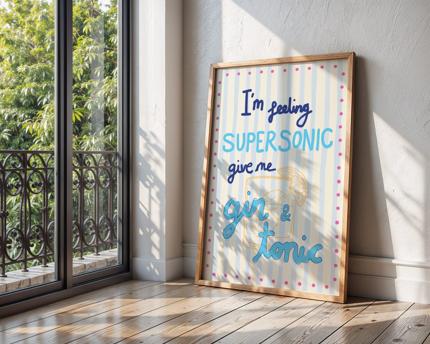 'I'm Feeling Supersonic' Typography Art Print – Oasis Inspired Kitchen & Bar Wall Decor in Blue & Cream