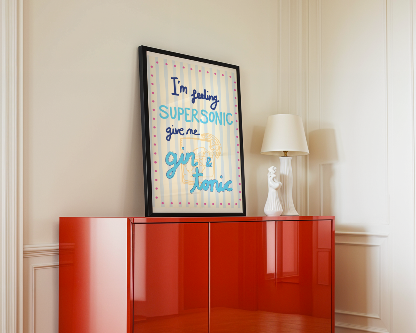 'I'm Feeling Supersonic' Typography Art Print – Oasis Inspired Kitchen & Bar Wall Decor in Blue & Cream