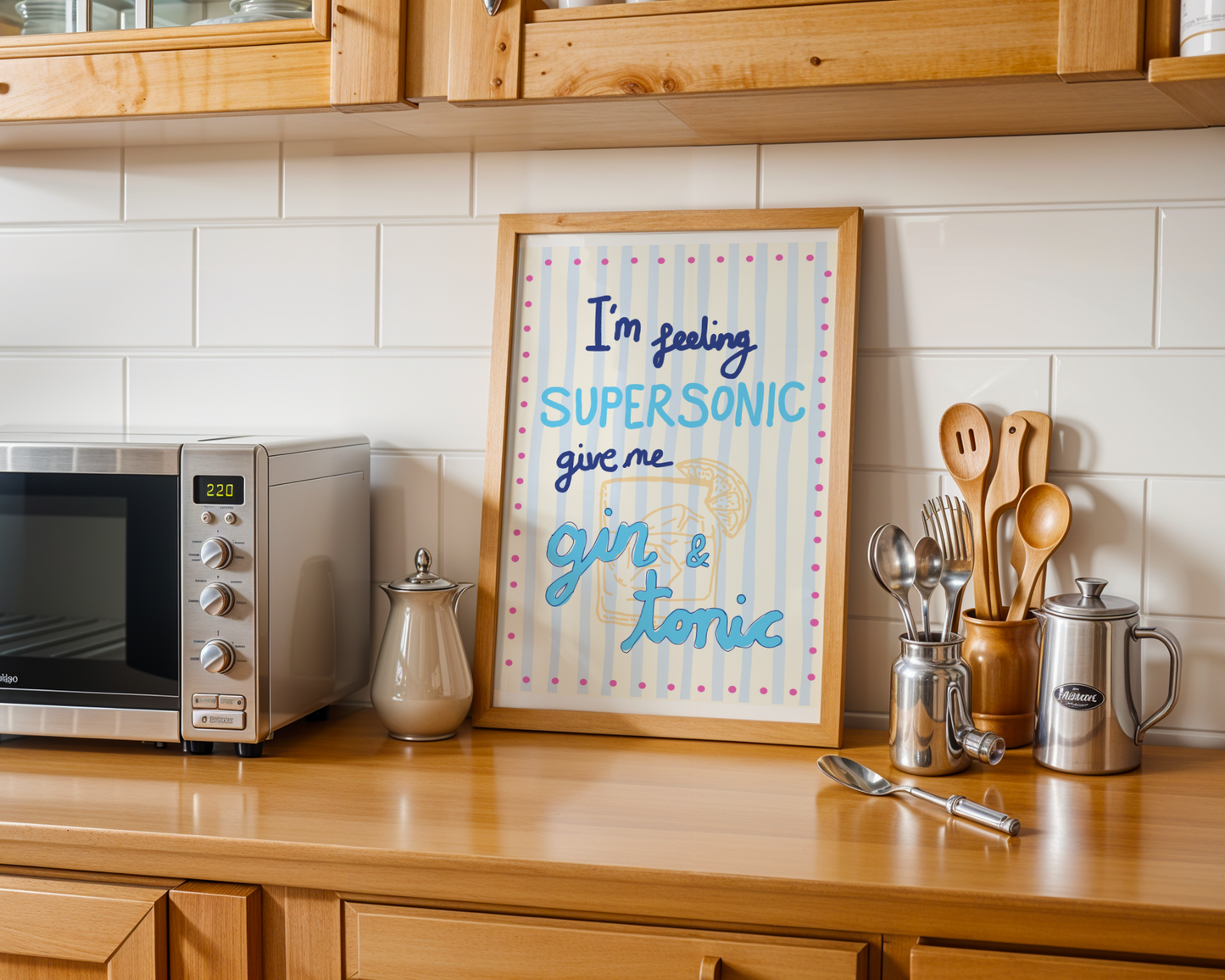 'I'm Feeling Supersonic' Typography Art Print – Oasis Inspired Kitchen & Bar Wall Decor in Blue & Cream