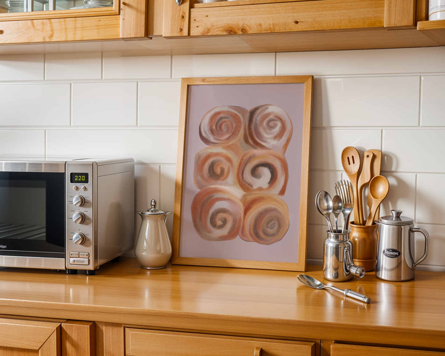 'Cinnamon Rolls' Art Print – Illustrated Kitchen & Bakery Wall Decor in Blush Pink & Warm Caramel