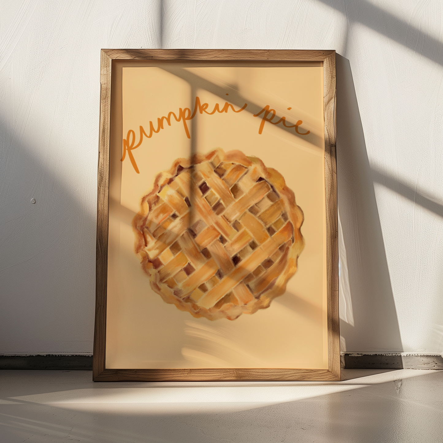 'Pumpkin Pie' Art Print Illustrated Kitchen Wall Decor in Warm Amber & Cream