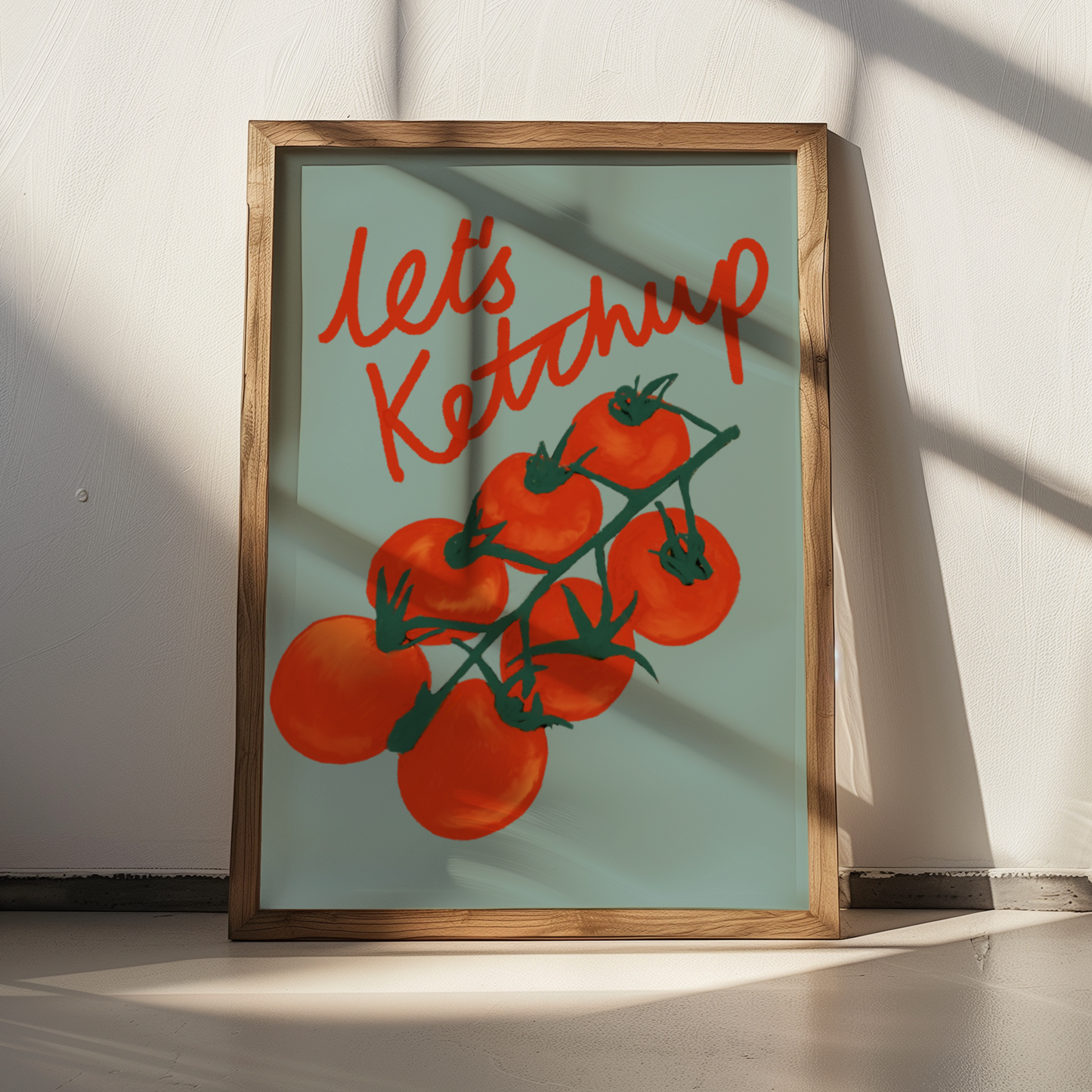 'Let's Ketchup' Art Print – Illustrated Kitchen Wall Decor in Sage Green & Tomato Red